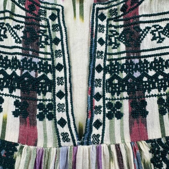 dRA Los Angeles Boho Embroidered Tunic Top S Striped Ikat Festival 100% Cotton - Picture 7 of 9